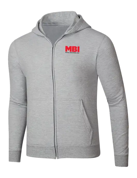 Light Grey Heather 8.5 oz Ring Spun Zip Hooded Sweatshirt w/MBI Logo