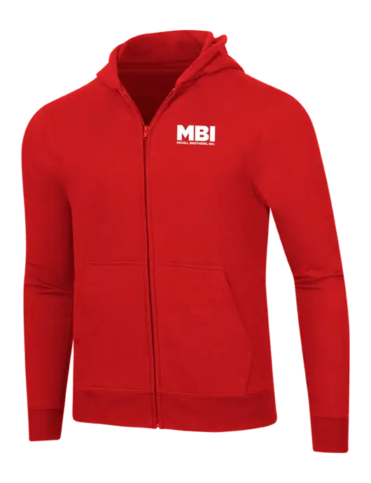 Bright Red 8.5 oz Ring Spun Zip Hooded Sweatshirt w/MBI Logo