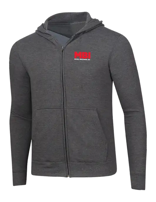 Dark Heather Grey 8.5 oz Ring Spun Zip Hooded Sweatshirt w/MBI Logo