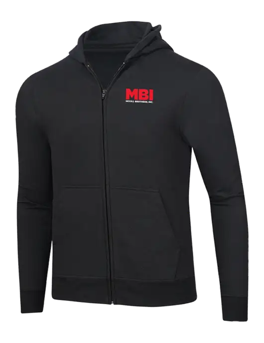 Jet Black 8.5 oz Ring Spun Zip Hooded Sweatshirt w/MBI Logo