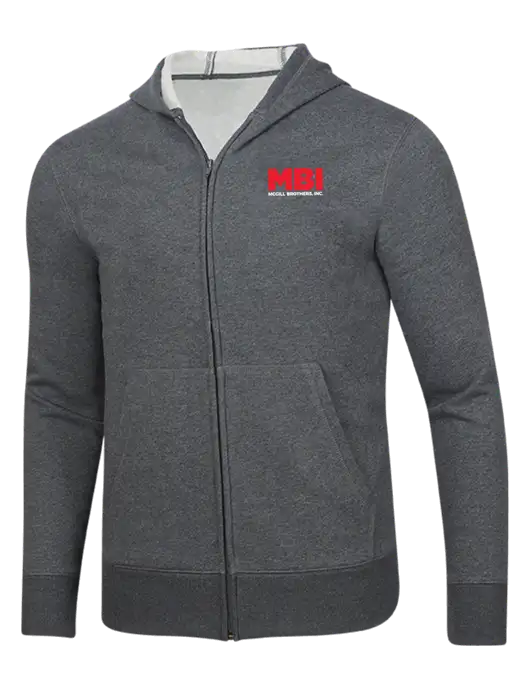 Full-Zip Dark Grey Heather Heavyweight Hooded Sweatshirt w/MBI Logo