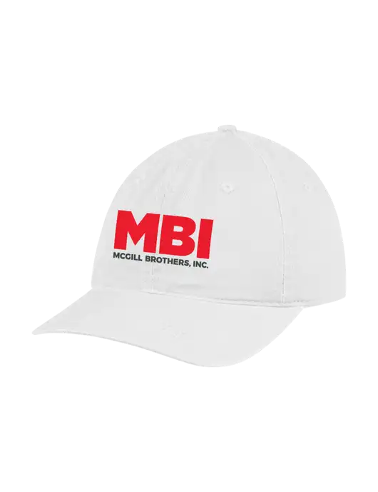 Garment Washed Unstructured Twill White Cap w/MBI Logo