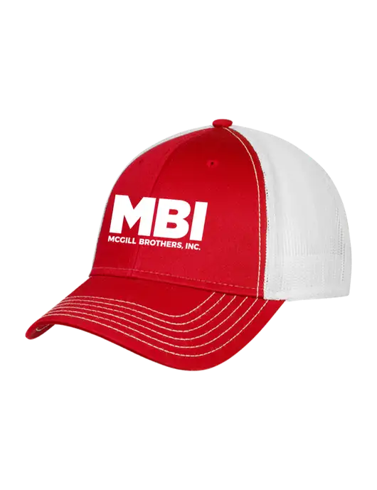 Red/White Mesh Trucker Cap Snap Back w/MBI Logo