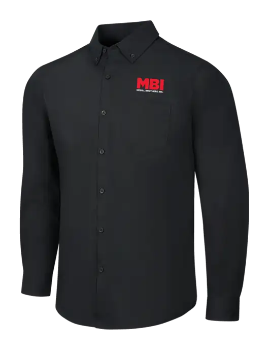 Black Long Sleeve Carefree Poplin Shirt w/MBI Logo
