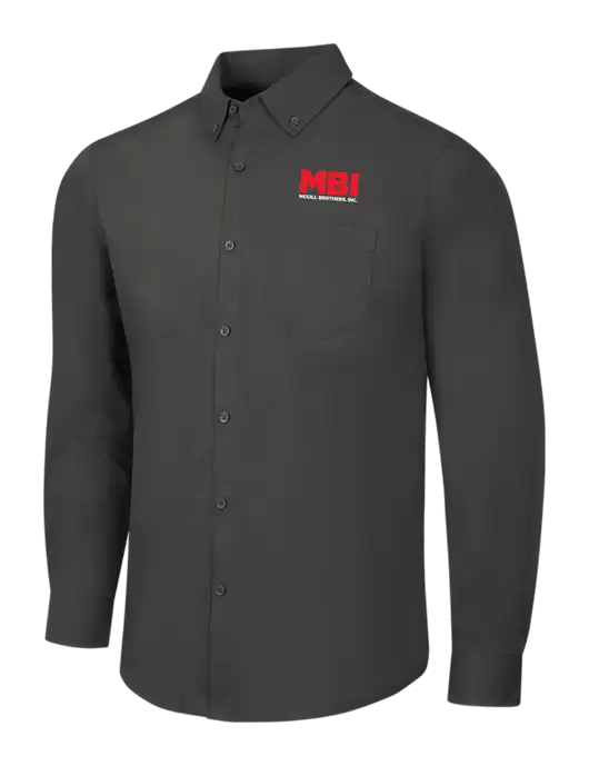 Dark Grey Long Sleeve Carefree Poplin Shirt w/MBI Logo