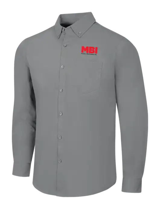 Medium Grey Long Sleeve Carefree Poplin Shirt w/MBI Logo