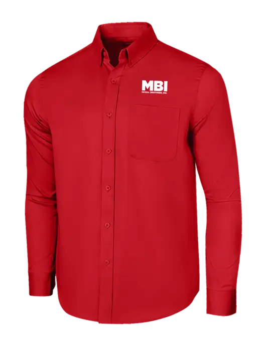 Long Sleeve Red Superpro React Twill Shirt w/MBI Logo