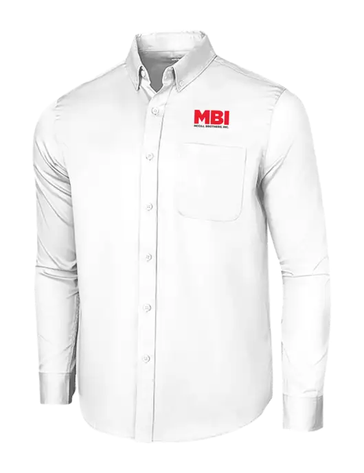 Long Sleeve White Superpro React Twill Shirt w/MBI Logo