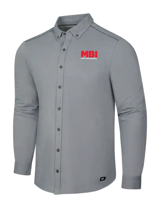 OGIO Medium Grey Heather Modern Code Stretch Button-Up Shirt w/MBI Logo