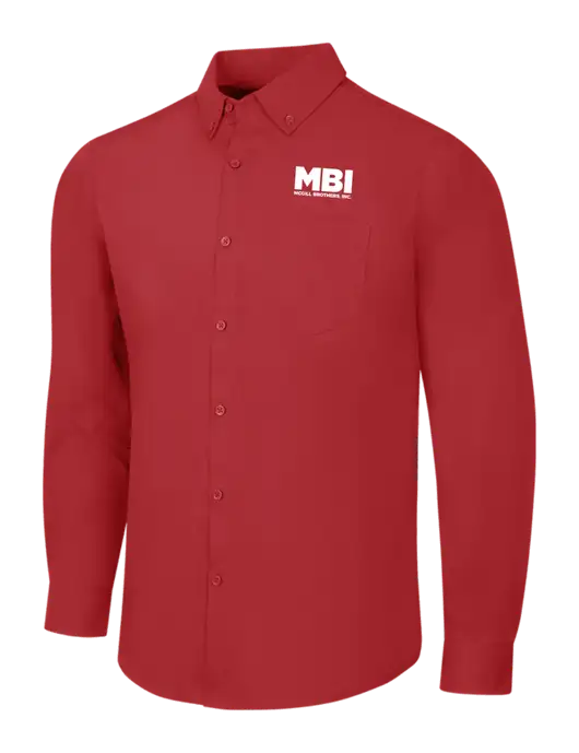 Red Long Sleeve Carefree Poplin Shirt w/MBI Logo