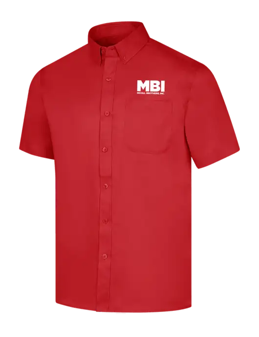 Short Sleeve Red Superpro React Twill Shirt w/MBI Logo