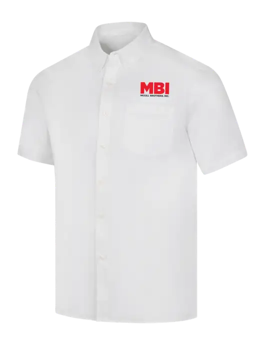 Short Sleeve White Superpro React Twill Shirt w/MBI Logo