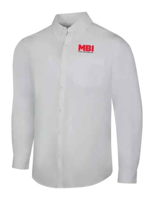 White Long Sleeve Carefree Poplin Shirt w/MBI Logo