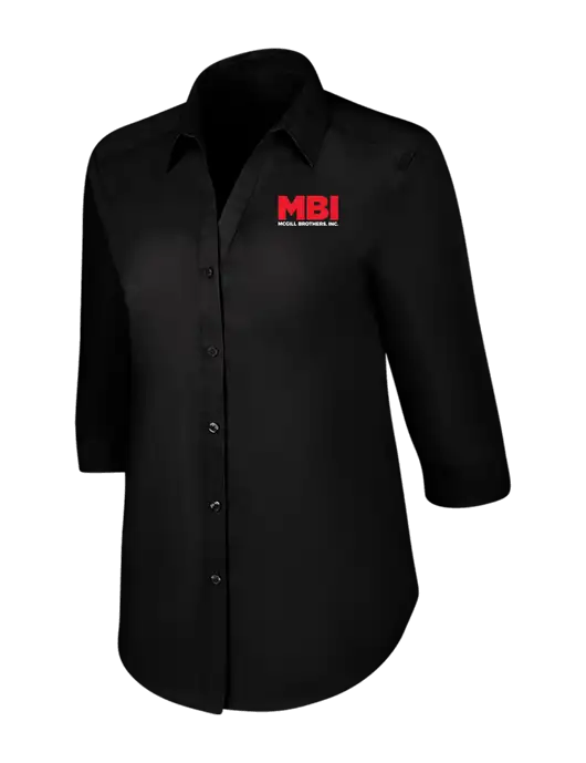 Womens Black 3/4 Sleeve Carefree Poplin Shirt w/MBI Logo
