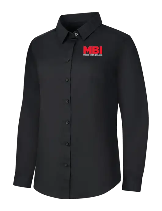 Womens Black Long Sleeve Carefree Poplin Shirt w/MBI Logo