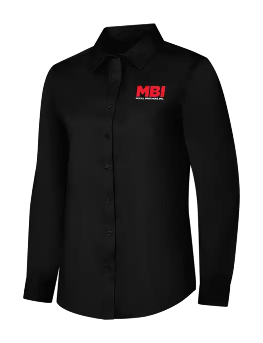 Womens Black Long Sleeve Superpro React Twill Shirt w/MBI Logo