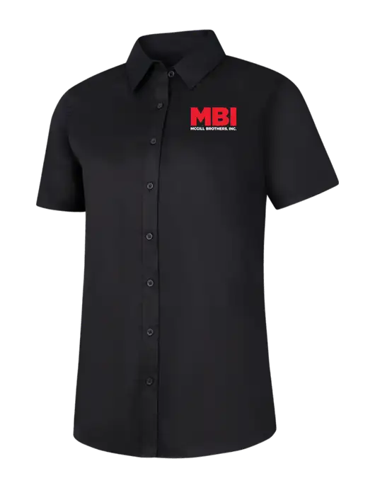 Womens Black Short Sleeve Superpro React Twill Shirt w/MBI Logo