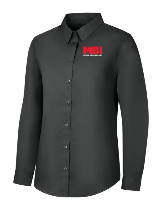 Womens Dark Grey Long Sleeve Carefree Poplin Shirt w/MBI Logo