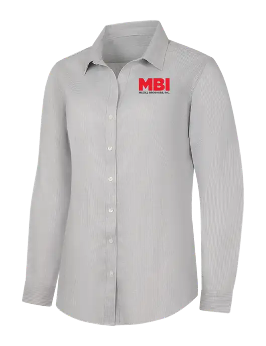Light Grey/White Womens Pincheck Easy Care Shirt w/MBI Logo