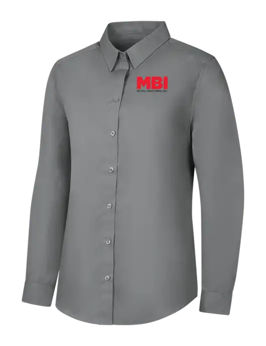 Womens Medium Grey Long Sleeve Carefree Poplin Shirt w/MBI Logo