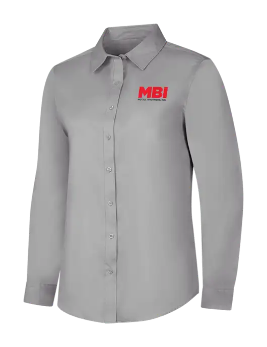 Light Grey Womens Long Sleeve Superpro React Twill Shirt w/MBI Logo