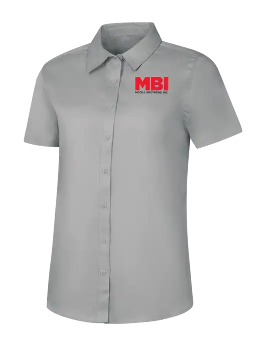 Womens Light Grey Short Sleeve Superpro React Twill Shirt w/MBI Logo