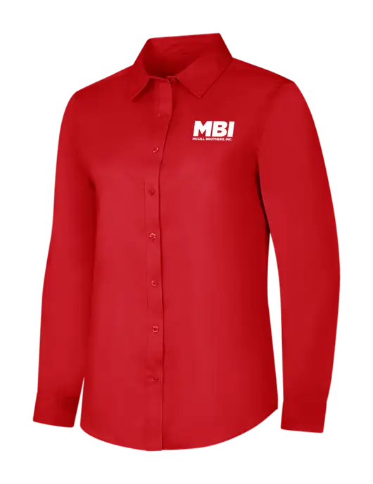 Red Womens Long Sleeve Superpro React Twill Shirt w/MBI Logo