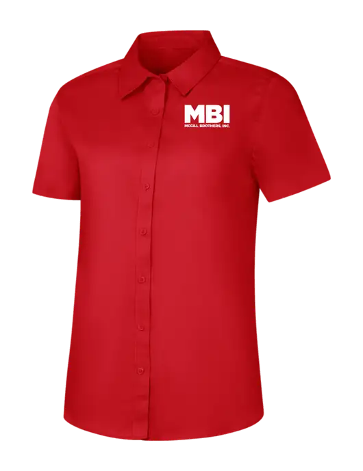 Womens Red Short Sleeve Superpro React Twill Shirt w/MBI Logo