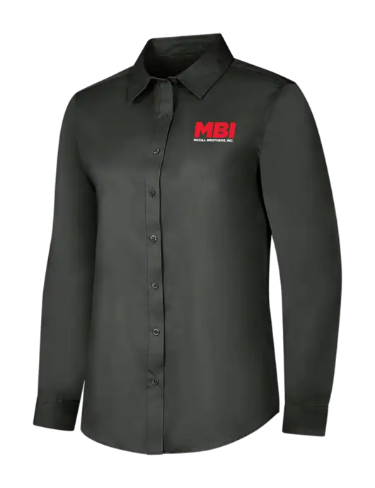 Dark Grey Womens Long Sleeve Superpro React Twill Shirt w/MBI Logo