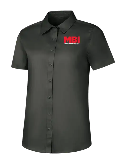Womens Dark Grey Short Sleeve Superpro React Twill Shirt w/MBI Logo
