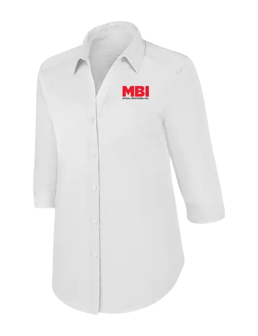 Womens White 3/4 Sleeve Carefree Poplin Shirt w/MBI Logo