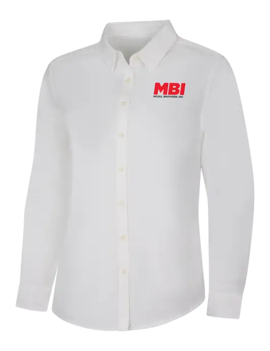 Womens White Long Sleeve Superpro React Twill Shirt w/MBI Logo