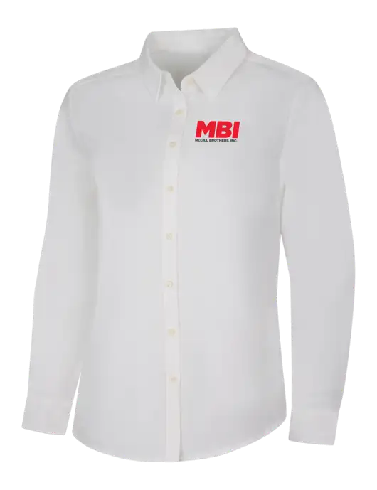 Womens White Long Sleeve Superpro React Twill Shirt w/MBI Logo