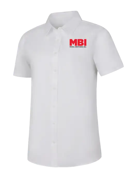 Womens White Short Sleeve Superpro React Twill Shirt w/MBI Logo