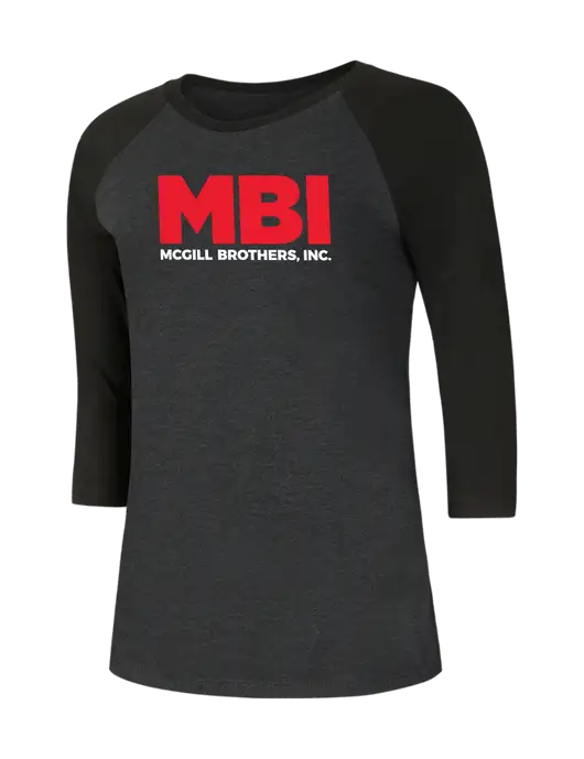 Womens Simply Soft 3/4 Sleeve Black/Black Frost Ring Spun Cotton T-Shirt w/MBI Logo
