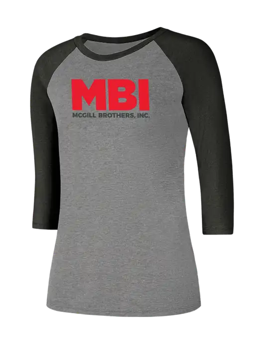 Womens Simply Soft 3/4 Sleeve Black Frost/Grey Frost Ring Spun Cotton T-Shirt w/MBI Logo