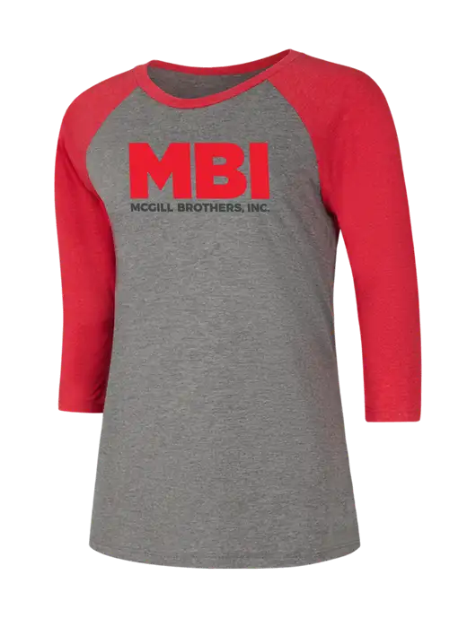 Womens Simply Soft 3/4 Sleeve Red Frost/Grey Frost Ring Spun Cotton T-Shirt w/MBI Logo