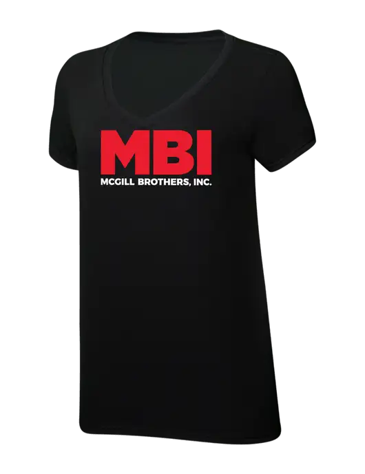 Womens Simply Soft V-Neck Black 4.5oz  Poly/Combed Ring Spun Cotton T-Shirt w/MBI Logo