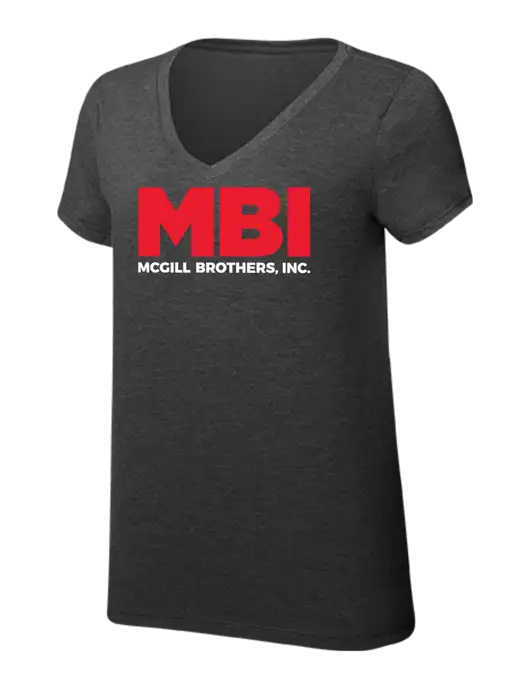 Womens Simply Soft V-Neck Black Frost 4.5oz  Poly/Combed Ring Spun Cotton T-Shirt w/MBI Logo