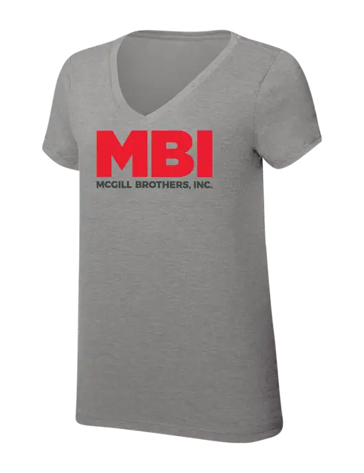 Womens Simply Soft V-Neck Grey Frost 4.5oz  Poly/Combed Ring Spun Cotton T-Shirt w/MBI Logo