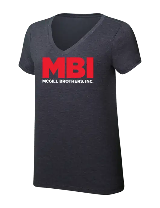 Womens Simply Soft V-Neck Heather Charcoal 4.5oz  Poly/Combed Ring Spun Cotton T-Shirt w/MBI Logo