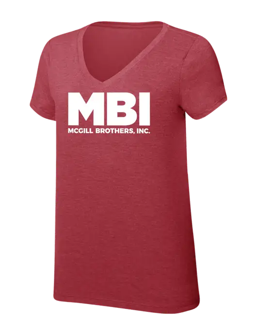 Womens Simply Soft V-Neck Red Frost 4.5oz  Poly/Combed Ring Spun Cotton T-Shirt w/MBI Logo